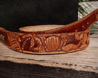 Handmade Tiki Beach Belt | Tooled Leather | Boho Surf Festival Western Belt
