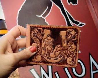 Classy Cowgirl Leather Wallet/ Tooled Leather Wallet/ Mens Bifold Wallet