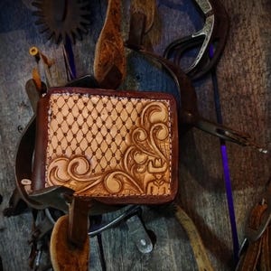 Cowboy Bifold Wallet/ Tooled Leather Western Wallet
