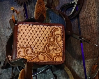 Cowboy Bifold Wallet/ Tooled Leather Western Wallet
