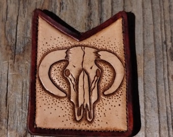 Bullskull Card Wallet/ Tooled Leather Wallet/ Western Cowboy Wallet/ Carved Leather Wallet