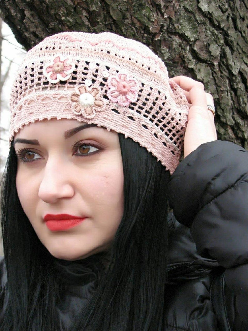 Crocheted women hat handmade beret gray cotton hat spring Etsy