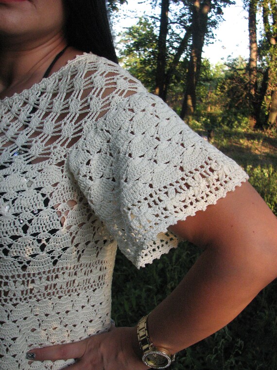 Crocheted lace cotton dress for women's summer beach sexy Etsy