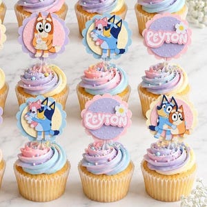 Blue Dog Cupcake Toppers, Pastel Colors Blue Dog Party Decoration , Blue Birthday, Blue Dog Theme Party, Blue First Birthday, Blue Heeler