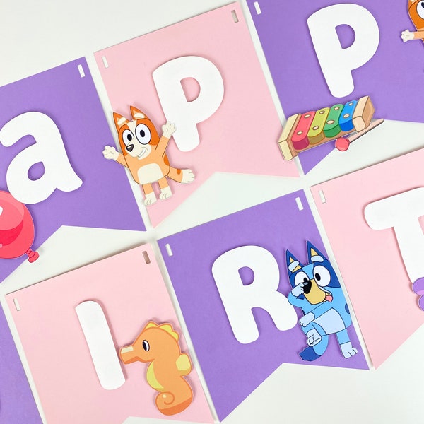 Blue Birthday Banner Pink and Violet, Blue Party Decoration, Blue Birthday, Blue Dog Theme Party, Blue First Birthday, Blue and Bingo