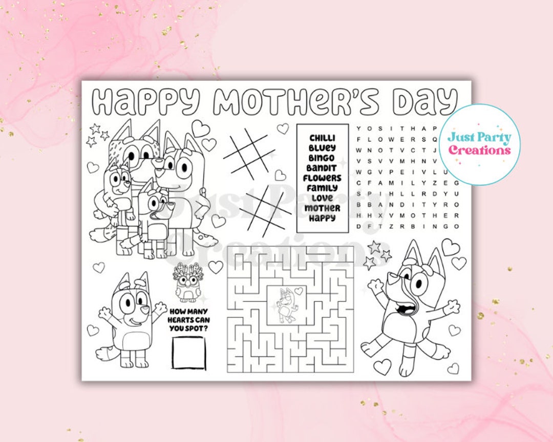 Bluey Mother's Day Coloring Sheet, Bluey Activity Sheet, Printable Bluey Coloring, Mother's Day ...