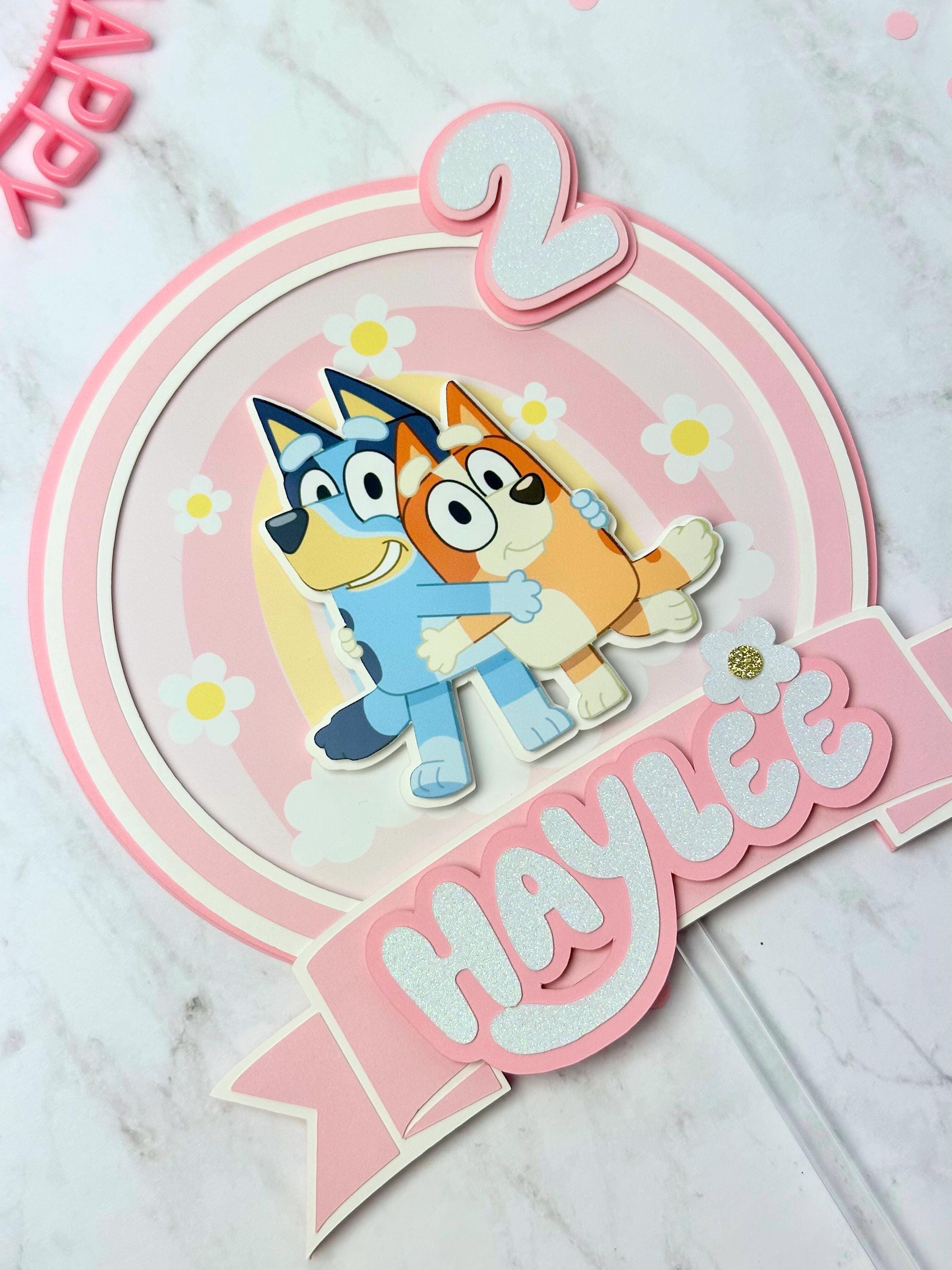 Blue Dog Pink Cake Topper