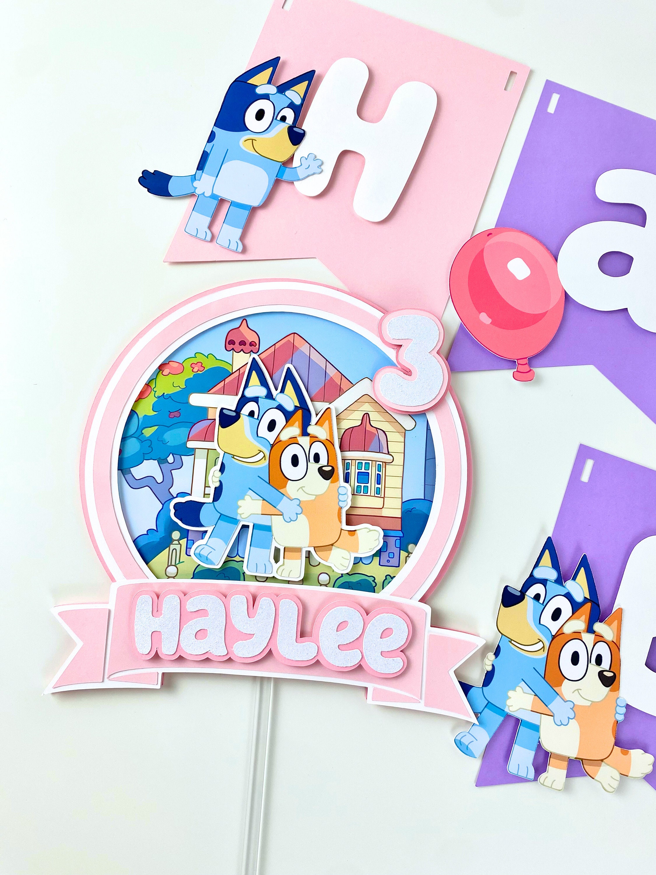Blue Dog Pink Cake Topper