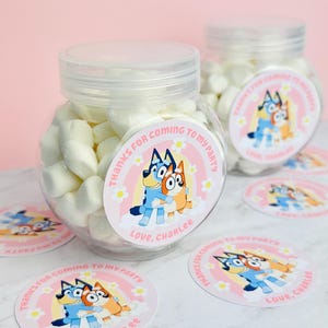 Blue Dog Favor Stickers Set of 12 Glossy Stickers, Blue Rainbow Party, Blue Dog Daisy Favors, Blue Thank you Stickers, Blue Custom Stickers