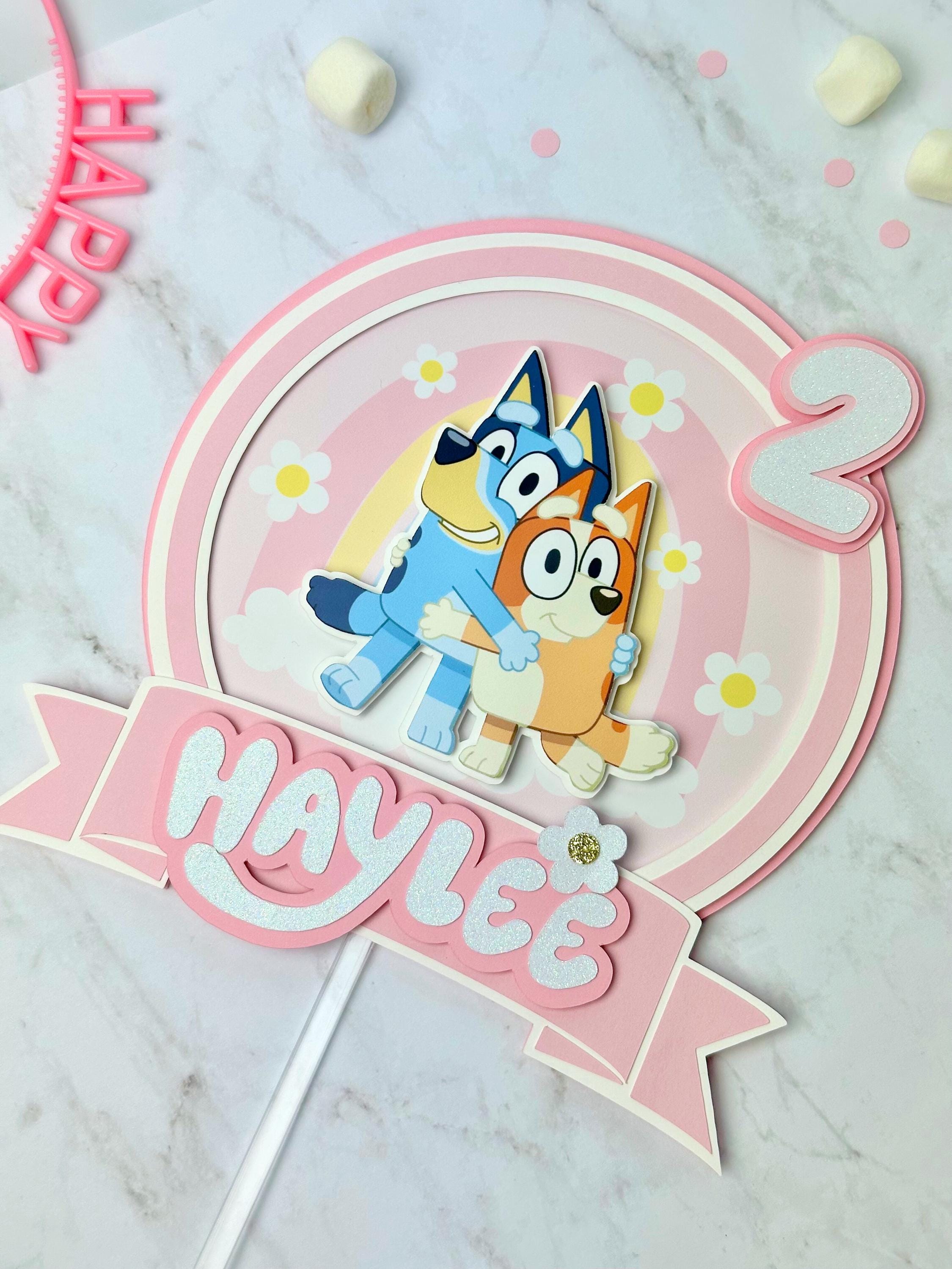 Blue Dog Pink Cake Topper