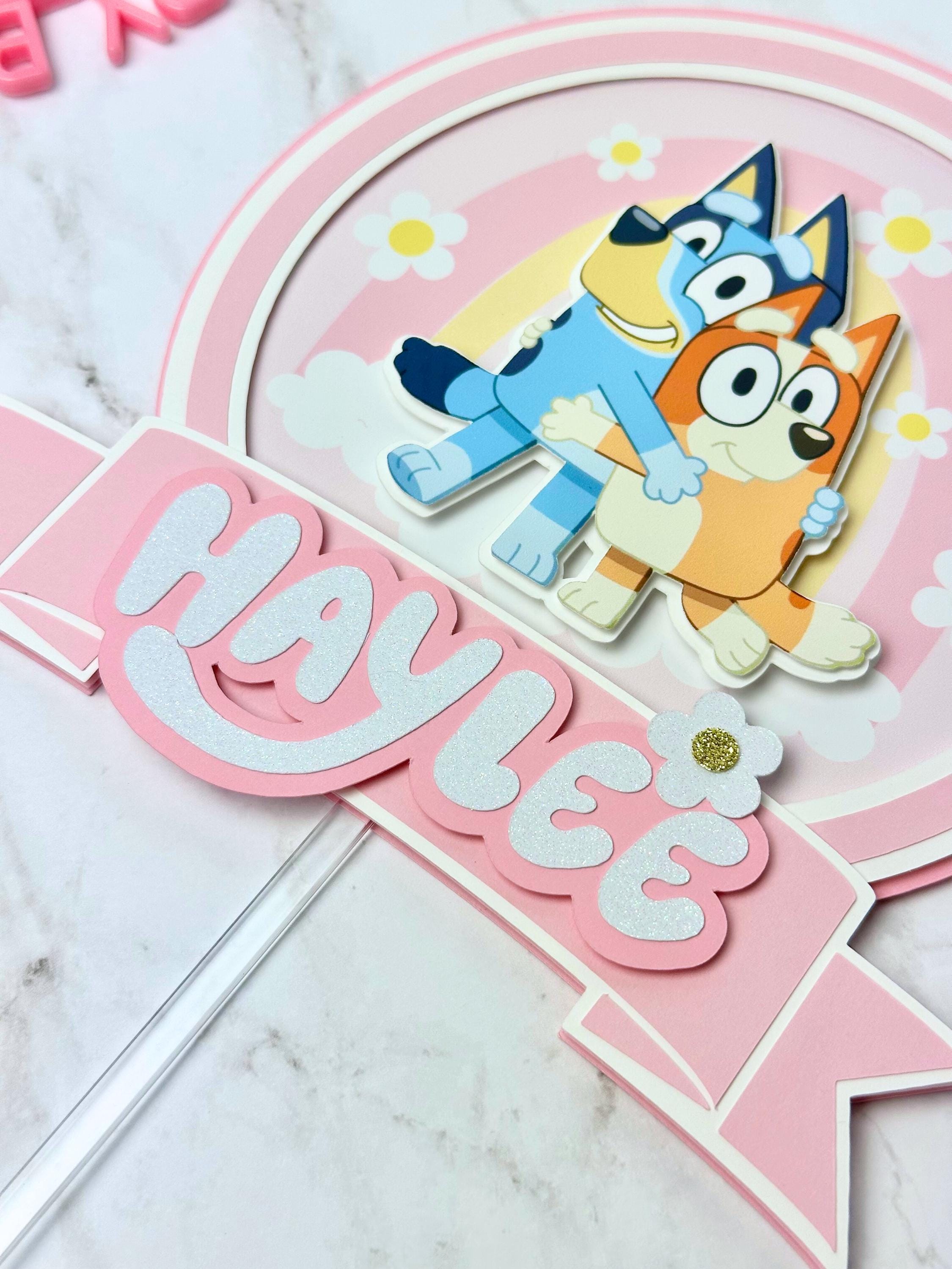 Blue Dog Pink Cake Topper