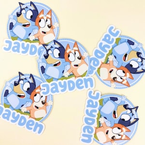 Blue Favor Stickers Set of 12 Glossy Stickers, Blue Party, Blue Favors, Blue Thank you Stickers, Blue Custom Stickers, Blue Birthday
