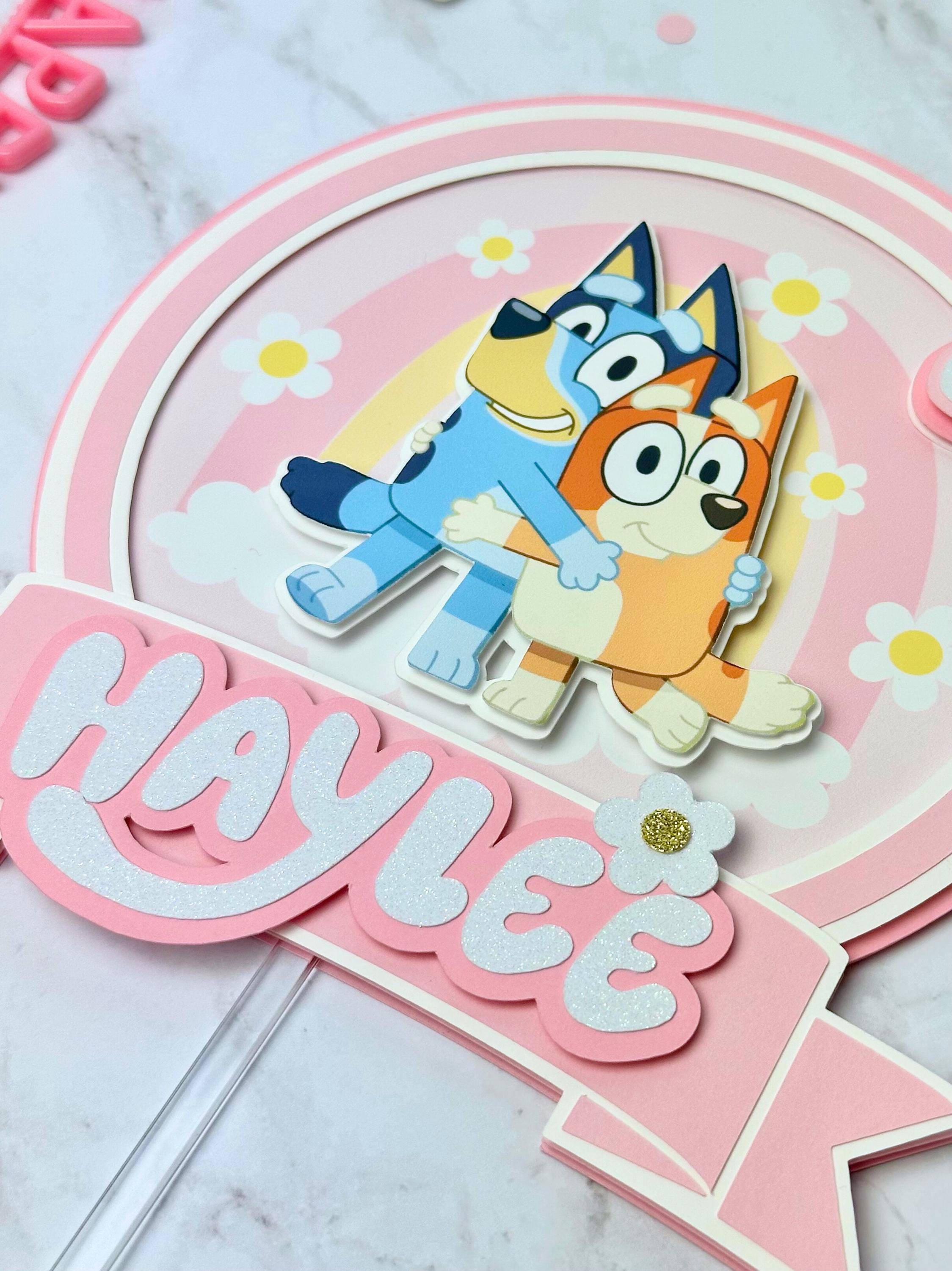 Blue Dog Pink Cake Topper