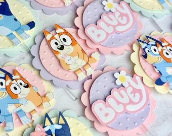 Blue Dog Cupcake Toppers, Pastel Colors Blue Dog Party Decoration , Blue Birthday, Blue Dog Theme Party, Blue First Birthday, Blue Heeler