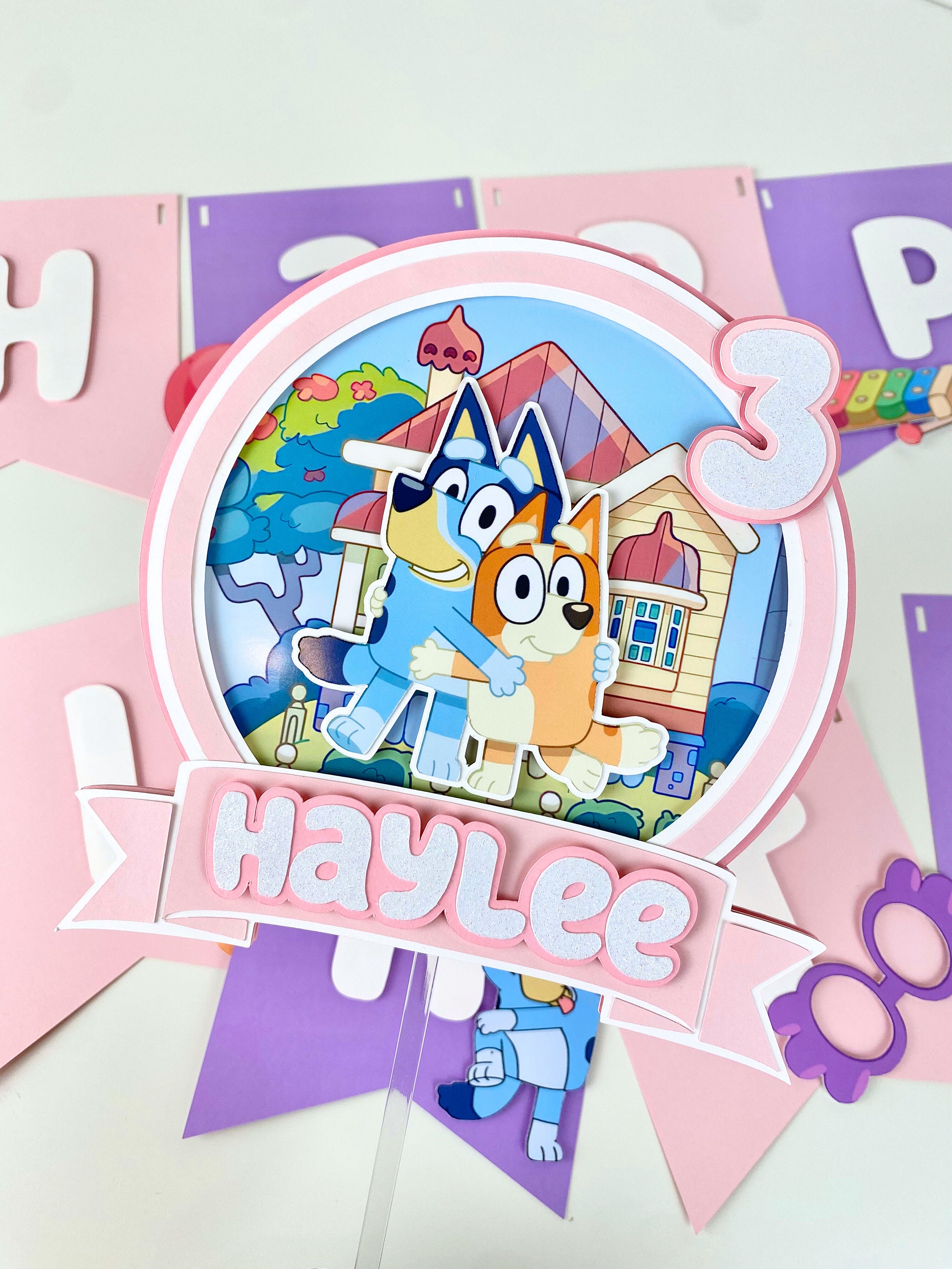 Blue Dog Pink Cake Topper