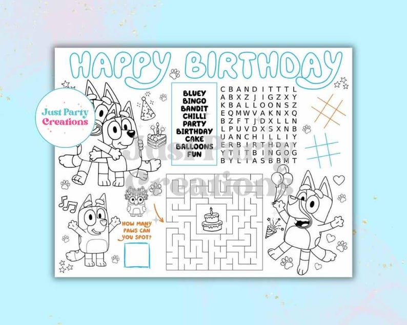 Blue Dog Happy Birthday Coloring Sheet, Blue Dog Activity Sheet ...