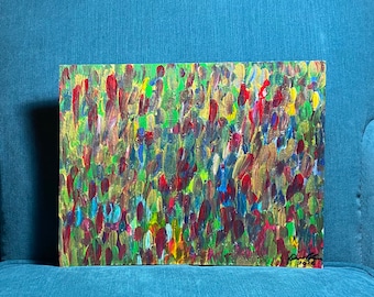 Walking In The Crowd - Original Painting, modern abstract contemporary acrylic wall art on white colorful watercolor paper