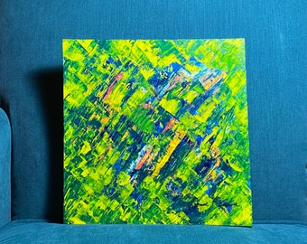 Yellow Haze - Original Painting, modern abstract contemporary acrylic wall art on white colorful watercolor paper