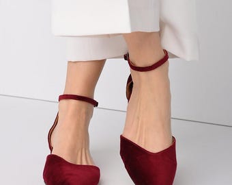 Burgundy Velvet Wedding Flats: Handmade Bridal Shoes