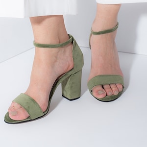 Wedding shoes sage green, Wedding heels, Bridal shoes for bride, Bridesmaids shoes, Wedding Sandals heels, Wedding block Heels - VELOUDENIA