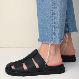 Black Fisherman Sandals, Leather Gladiator Closed Toe Sandals