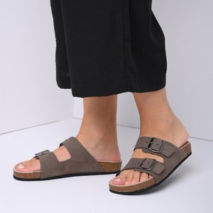 Sandals for women gray, Gift for her, Leather women&#39;s sandals, Sandals with buckles, Personalized gifts - MARLINA