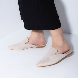 Beige leather mules, leather mules, suede mules, women's mules, leather slides, leather suede slippers - CORINA