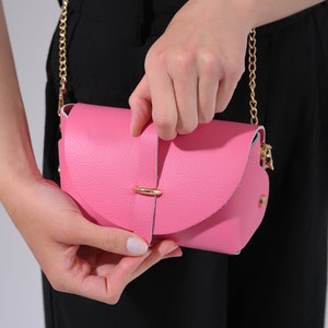 Pink Leather bag for women, Minimalist, Gift for her, Handmade purse, Bridesmaids Gift, Valentines gift - ARIEL