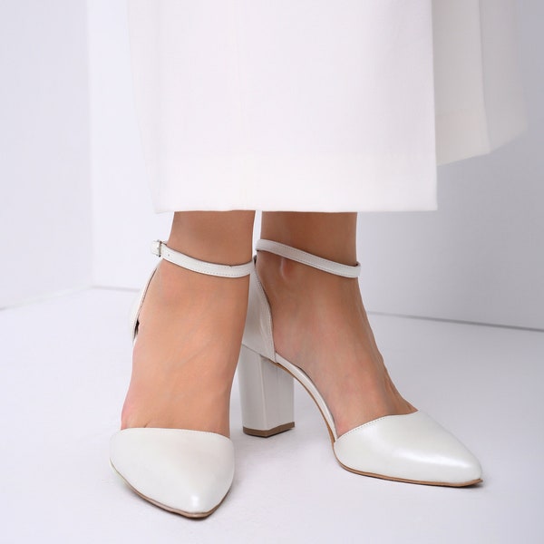 SALE Wedding shoes, Bridal shoes, Block heels for bride, Wedding Heels white, Handmade shoes for brides, Wedding Block heels - Joseph