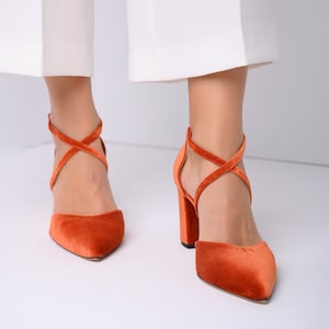Orange velvet heels store