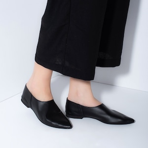 Black Leather Loafers Womens, Pointed Loafers, Women Black Loafers, Women shoes, Black Flat Loafers, Black Flat Shoes, gift for her - Gladys