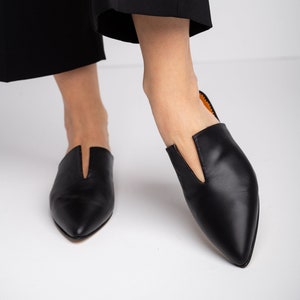 Black leather mules, leather mules, Black mules, women's mules, leather slides, leather suede slippers - Fatma