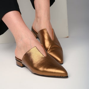 Gold flat mules new arrivals