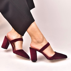 Bridal shoes, Wedding Shoes for brides, Wedding heels, Wedding shoes burgundy, Velvet shoes, Burgundy heels, Velvet block heels - VELVETMOON