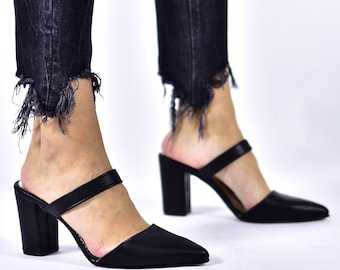 Black Shoes for women, Black Block Heel Sandals, Bridesmaids shoes, Black Wedding Heels, Black Wedding Sandals - Eugenia