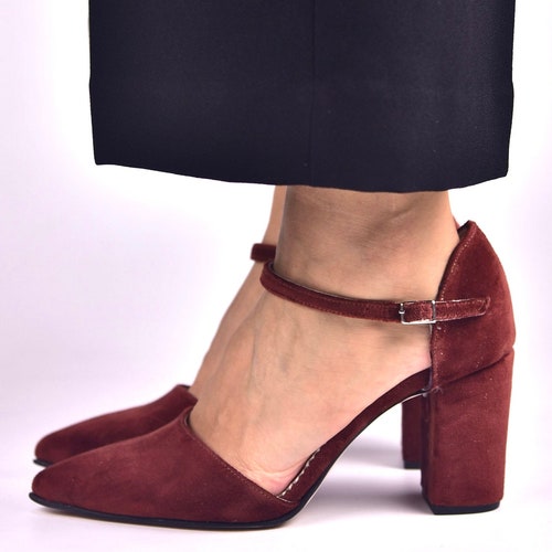 Bridal Shoes Brown Velvet Block Heels 