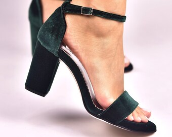 dark green strappy heels