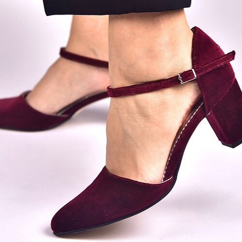 BURGUNDY VELVET HEELS Dark Red Velvet Bridal Shoes Womens Etsy