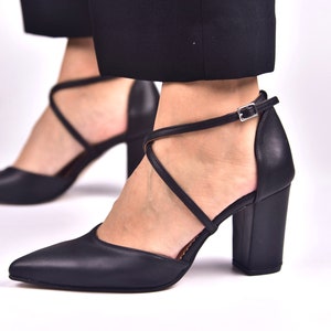Black shoes for women, Handmade Black High Heel Sandals, Black Leather Shoes, Ankle Strap Heels, Black Block Heel Shoes, Black Heels - NADIA