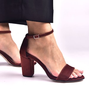 Wedding shoes, Velvet Heels, Wedding heels, Bridal shoes heels, Bridal sandals for bride, Velvet Block Heel Wedding Heels - VELOUDENIA