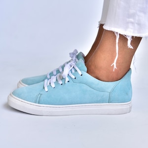 SIZE 39, Women blue sneakers shoes made by Greek leather, Gift for her, &quot;Cindy&quot; tie sneakers