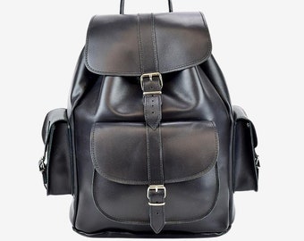 Premium Large leather backpack, Men backpack, Travel backpack, Black backpack, Waxed Leather Rucksack Backpack, Gift for men - LEONARD