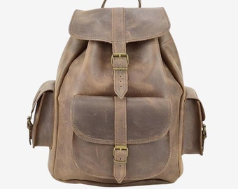 Premium Large leather backpack, Men backpack, Travel backpack, Laptop bag, Waxed Leather Rucksack Backpack, Gift for men - LEONARD