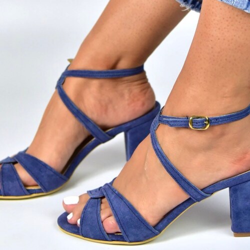 blue leather sandals womens