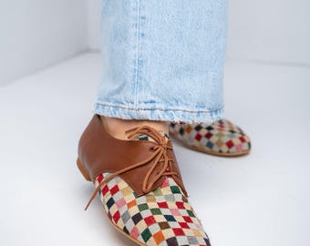 Multicolor Leather Oxford Flats: Handmade Women's Shoes
