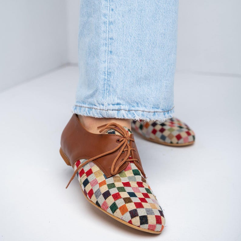 Multicolor Leather Oxford Flats: Handmade Women's Shoes image 1