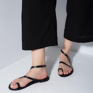 Black Leather Greek Sandals: Handmade Ankle Wrap Sandals