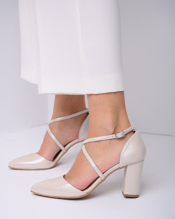 Trouwschoenen Blokhak Bruidsschoenen voor bruid Bruidsleren - Etsy Nederland