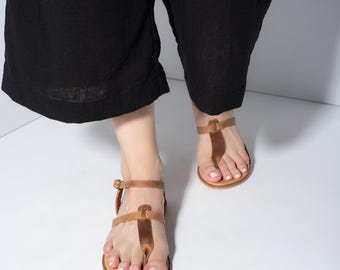 Handmade Brown Leather Sandals: Women's Greek Style