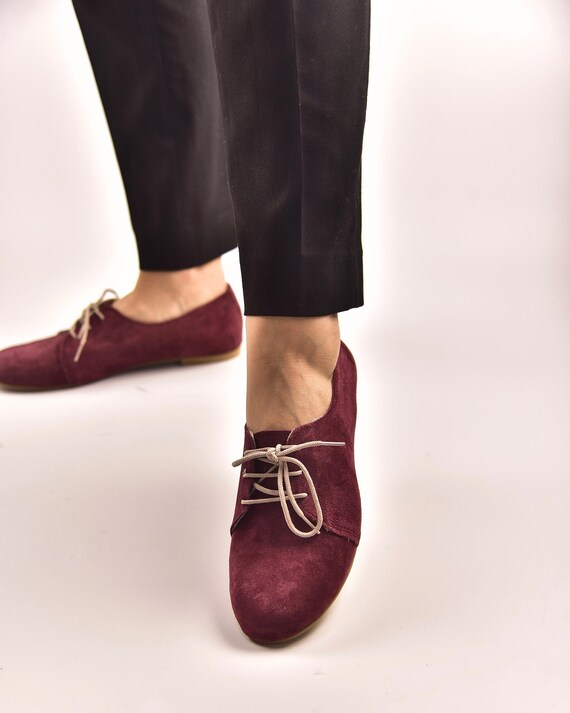 Suede Womens Burgundy Oxford Shoes 